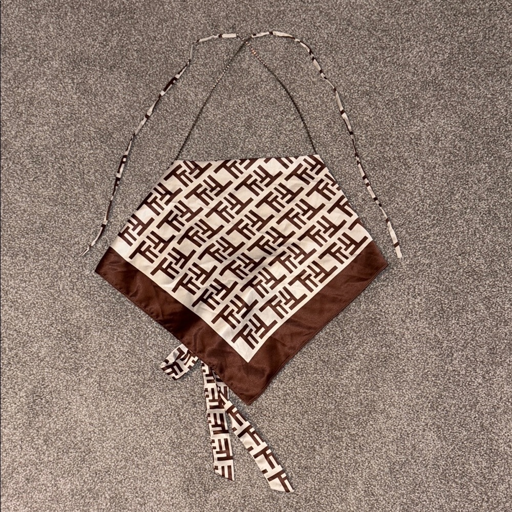 Brown and Cream Logo Scarf Top